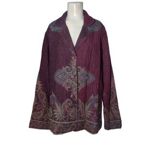 Coldwater Creek Wool Blend Paisley Softshell Blazer Jacket 18W Boho Peasant READ